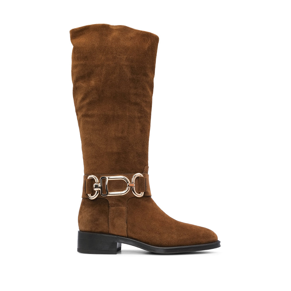 Bota Salto Raso Mulher Camurça Camel