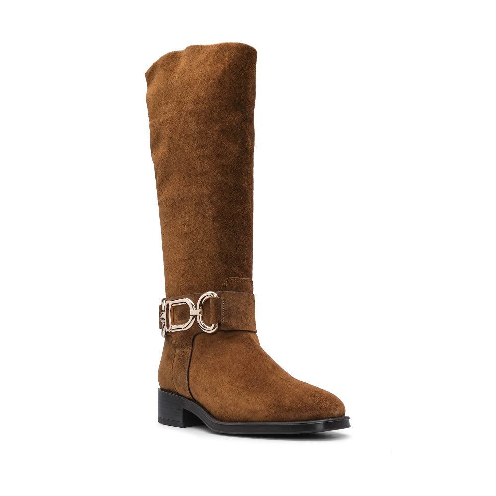 Bota Salto Raso Mulher Camurça Camel