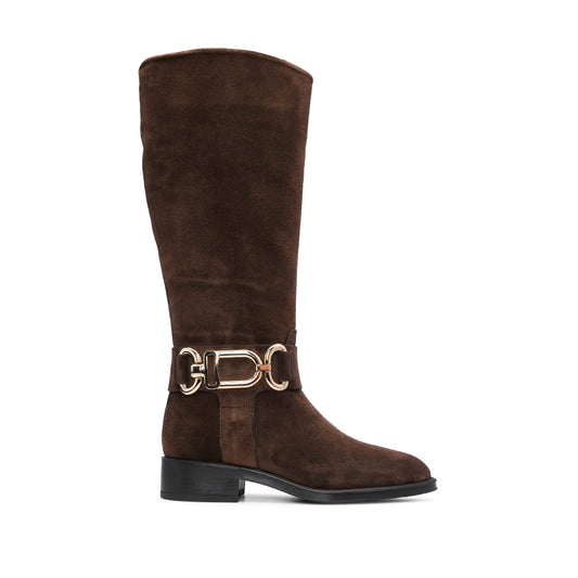 Bota Salto Raso Mulher Camurça Castanho