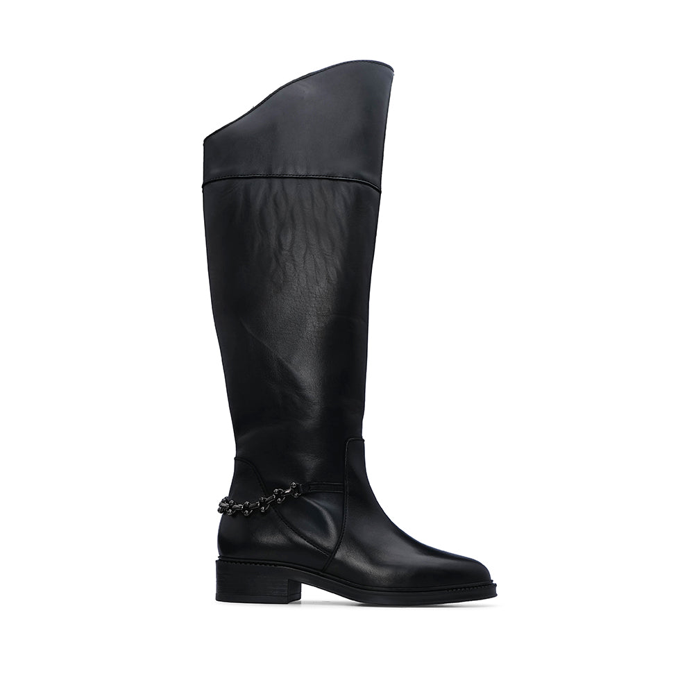 Bota Cano Alto Mulher Pele Preto