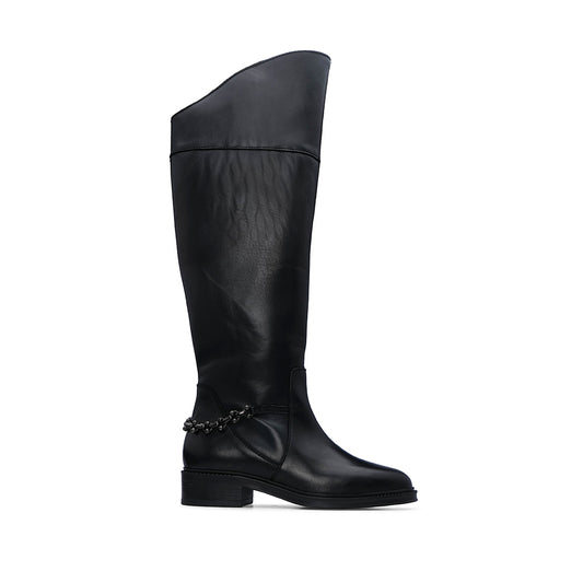 Bota Cano Alto Mulher Pele Preto
