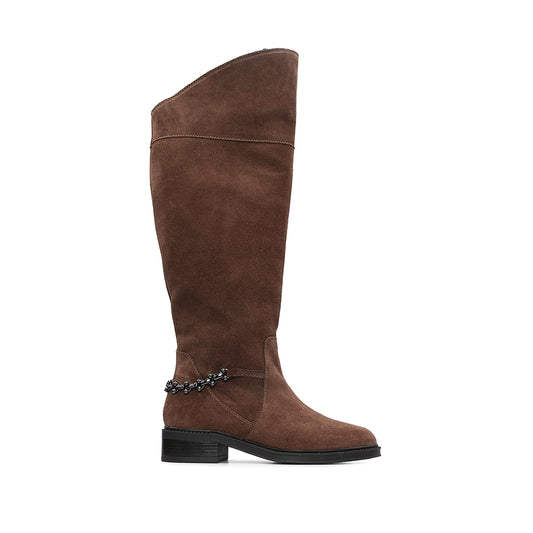 Bota Cano Alto Mulher Camurça Castanho