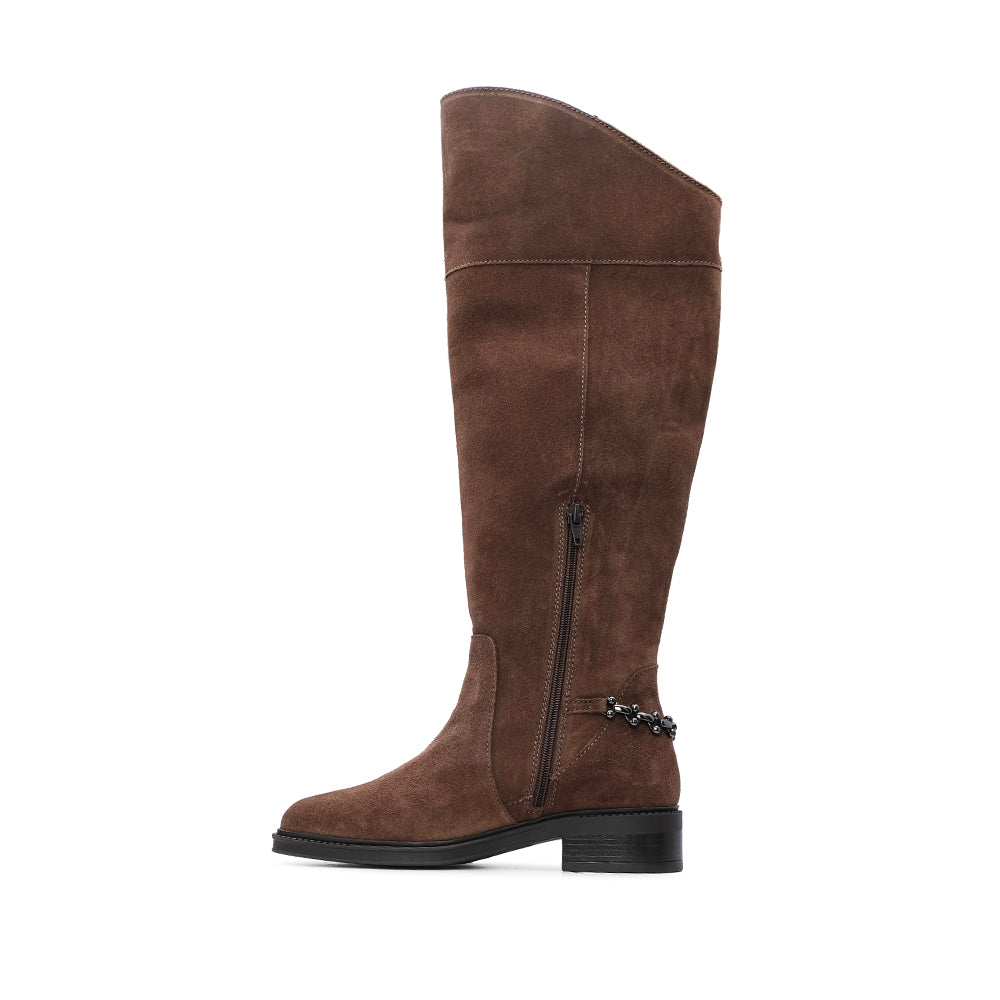 Bota Cano Alto Mulher Camurça Castanho