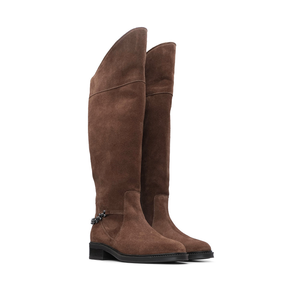 Bota Cano Alto Mulher Camurça Castanho