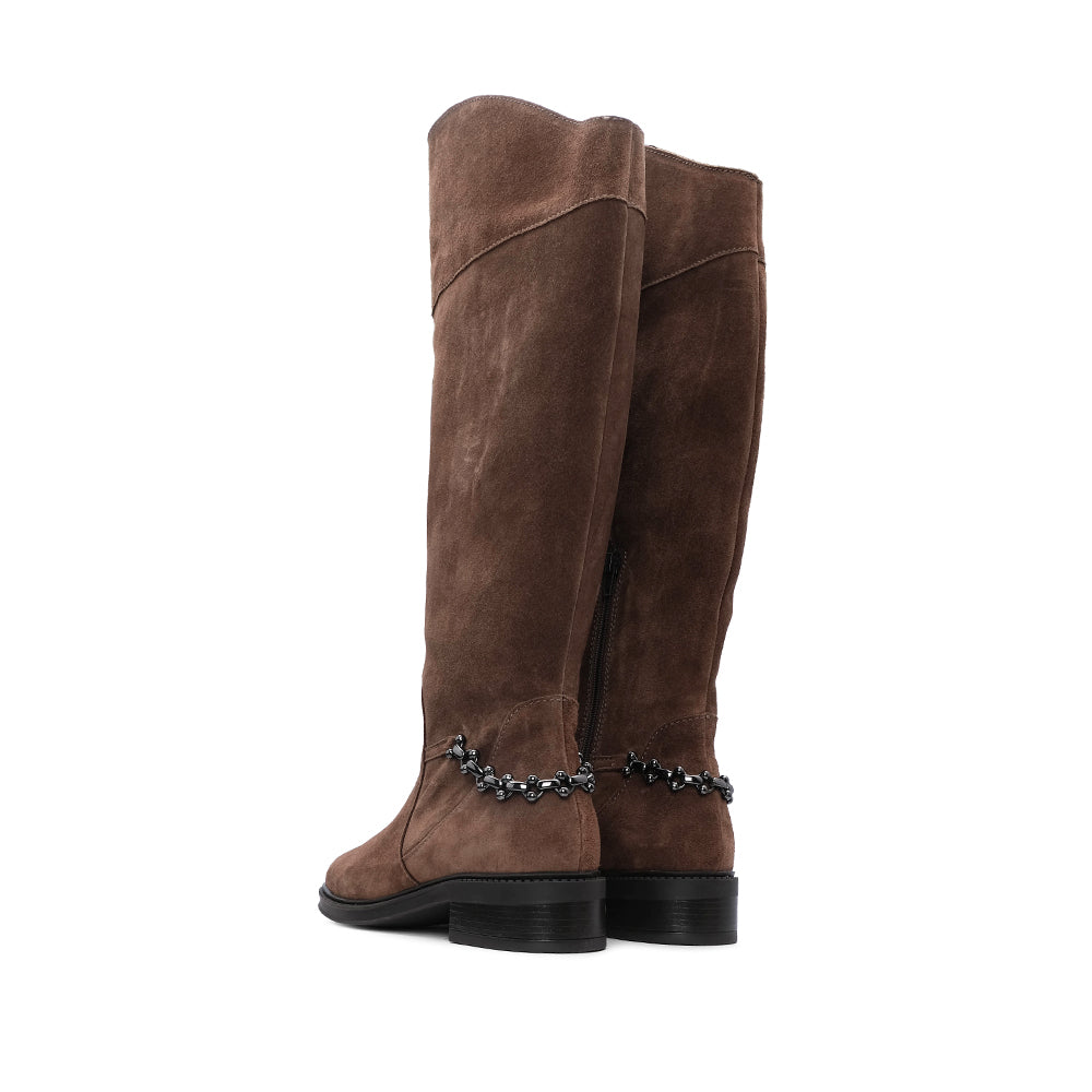 Bota Cano Alto Mulher Camurça Castanho
