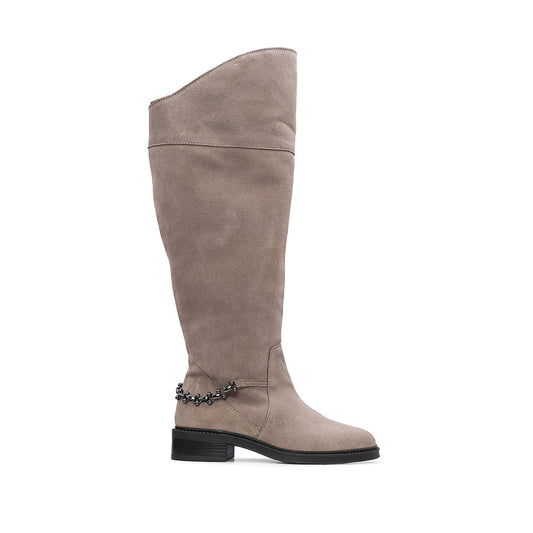 Bota Cano Alto Mulher Camurça Taupe