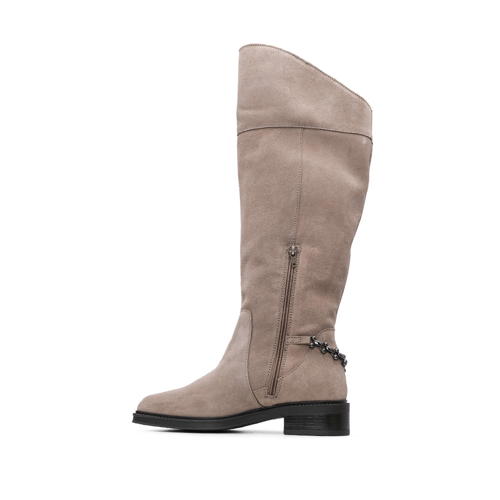Bota Cano Alto Mulher Camurça Taupe