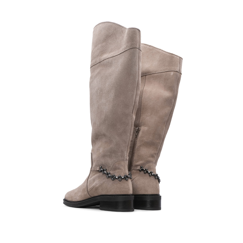 Bota Cano Alto Mulher Camurça Taupe