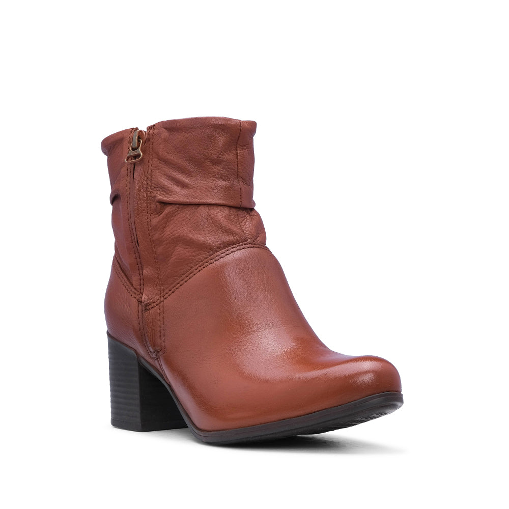 Botim Salto Médio Mulher Pele Cognac