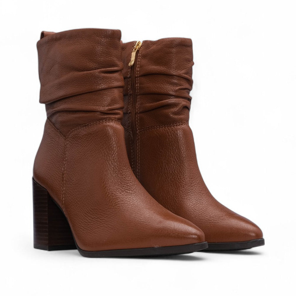 Bota Salto Alto Mulher Pele Cognac