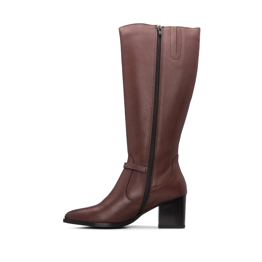 Bota Cano Alto Mulher Pele Castanho