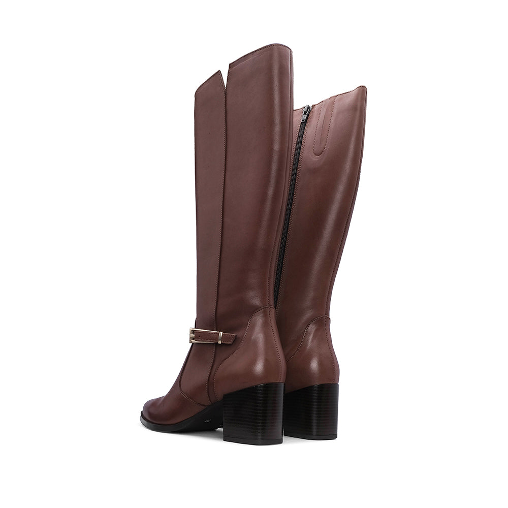 Bota Cano Alto Mulher Pele Castanho