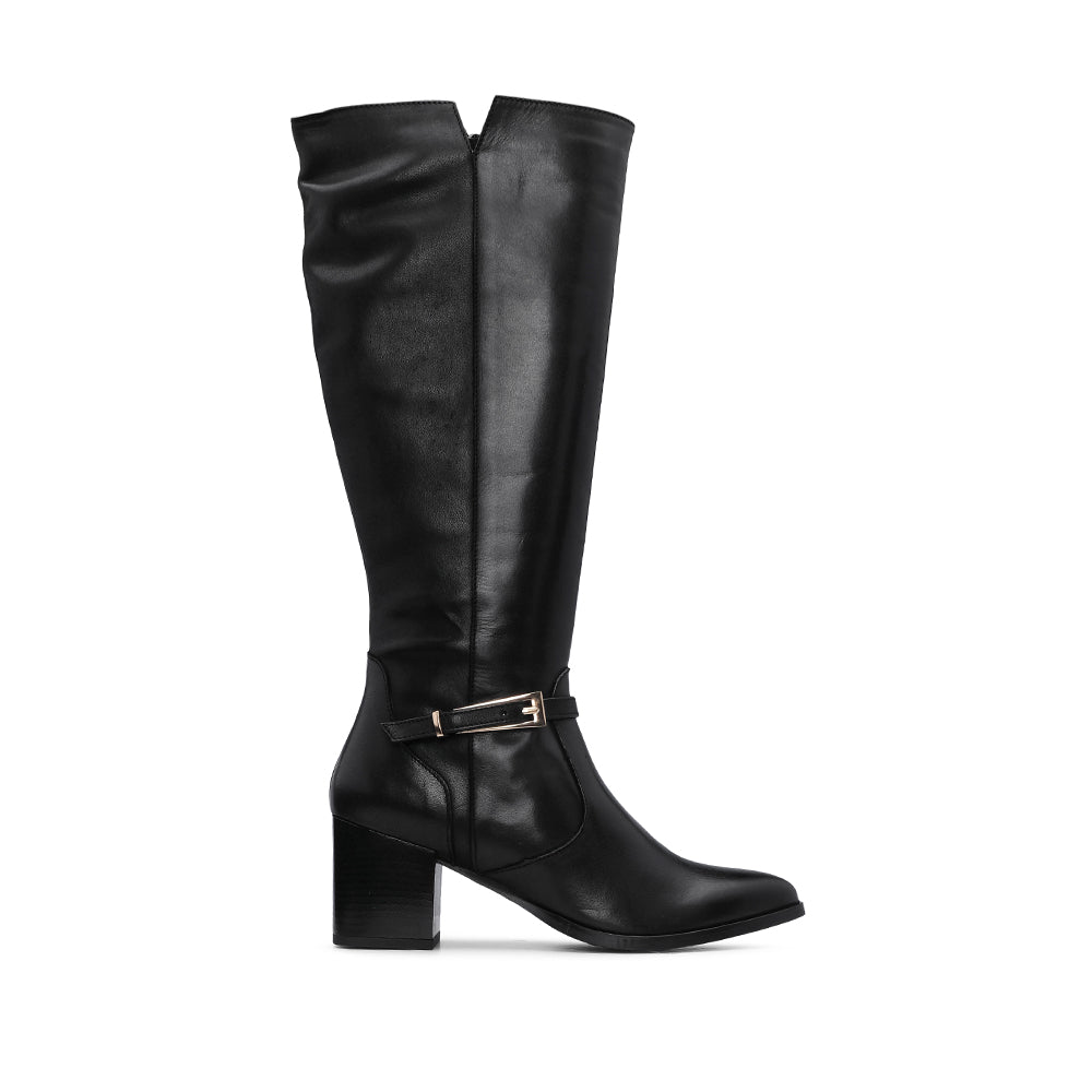Bota Cano Alto Mulher Pele Preto