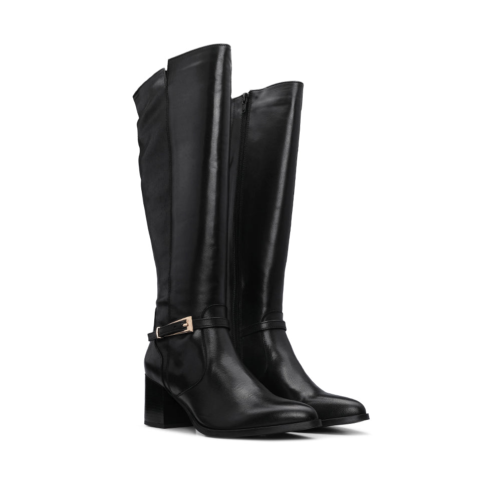 Bota Cano Alto Mulher Pele Preto