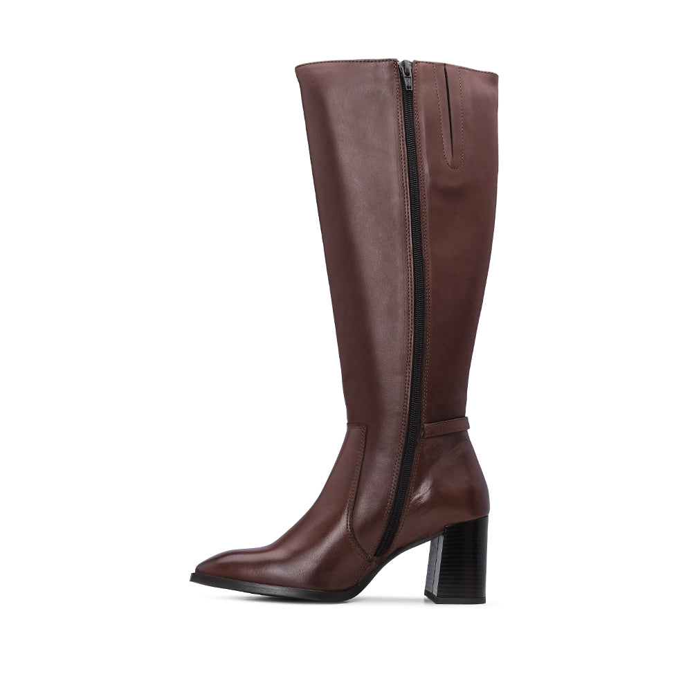 Bota Cano Alto Mulher Pele Castanho