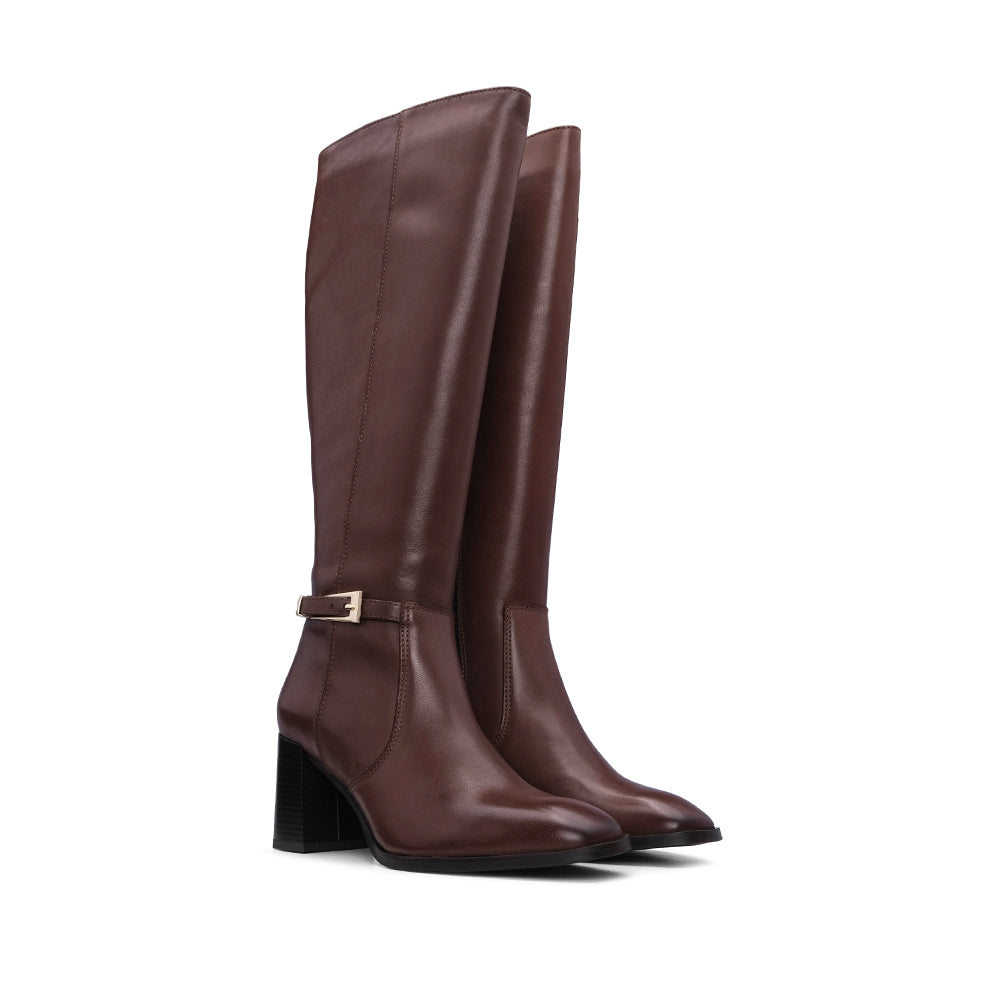 Bota Cano Alto Mulher Pele Castanho