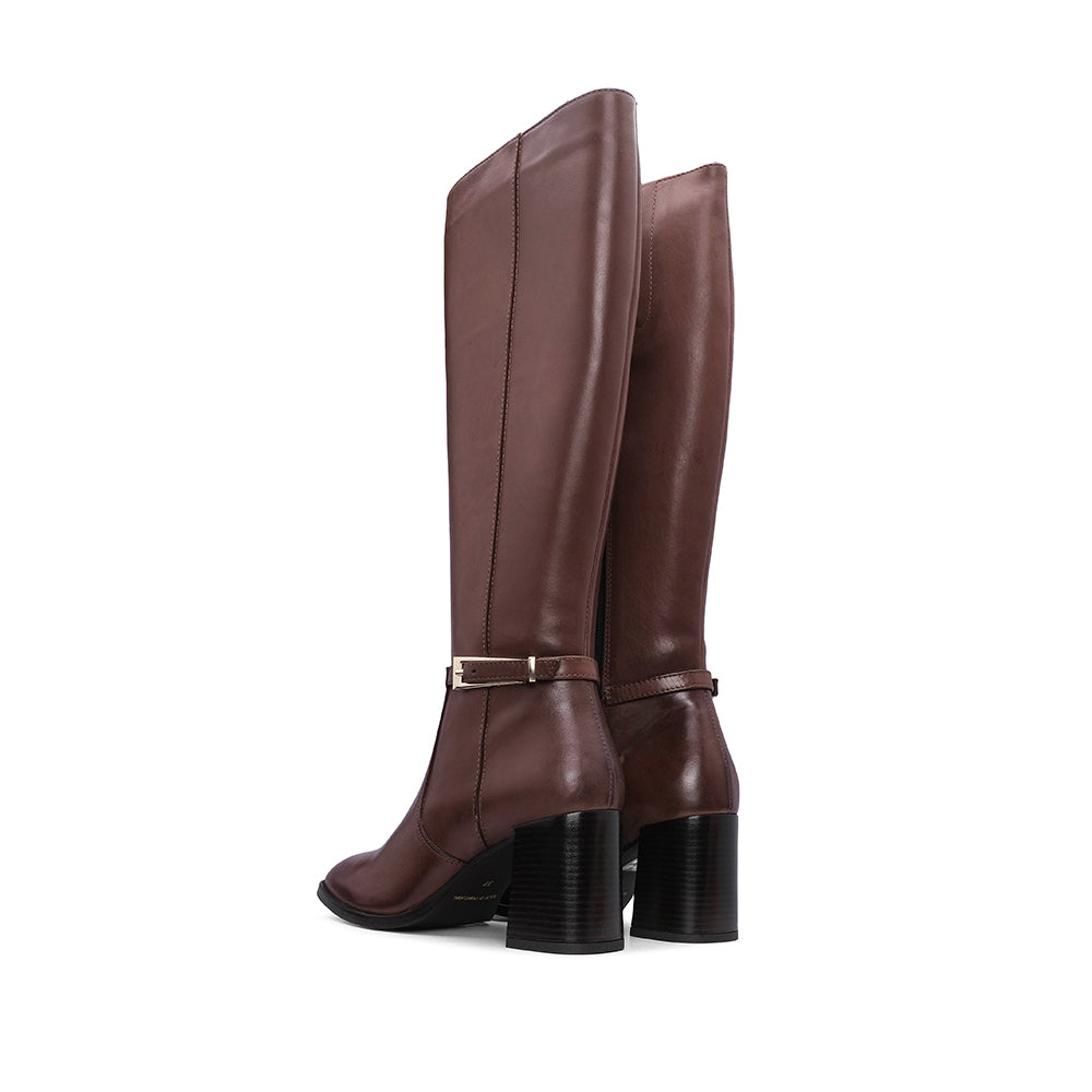 Bota Cano Alto Mulher Pele Castanho