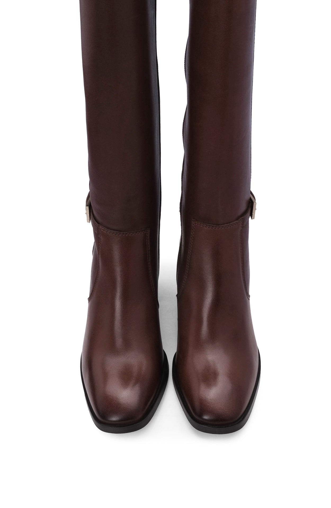 Bota Cano Alto Mulher Pele Castanho