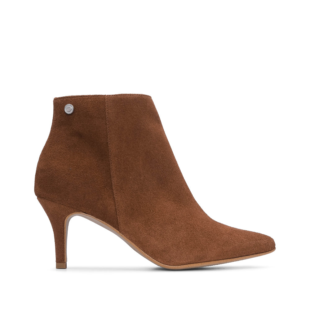 Botim Salto Alto Mulher Camurça Cognac