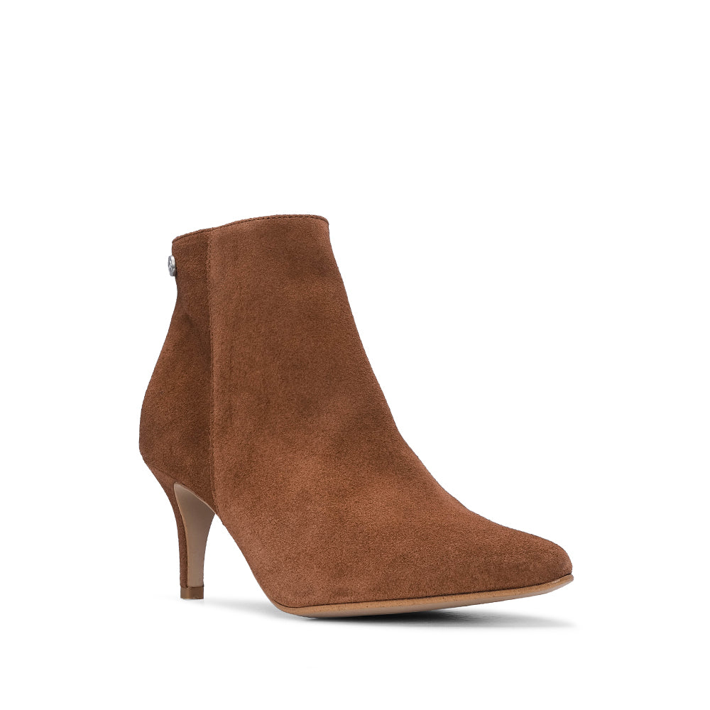 Botim Salto Alto Mulher Camurça Cognac