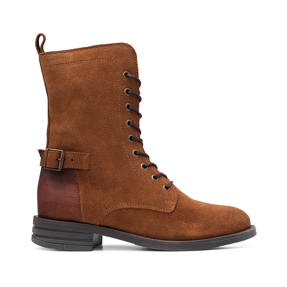 Bota Salto Raso Mulher Camurça Camel