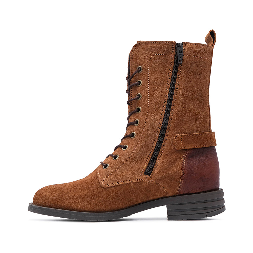 Bota Salto Raso Mulher Camurça Camel