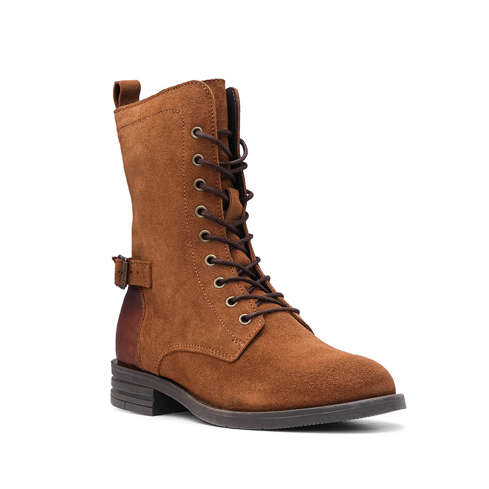 Bota Salto Raso Mulher Camurça Camel