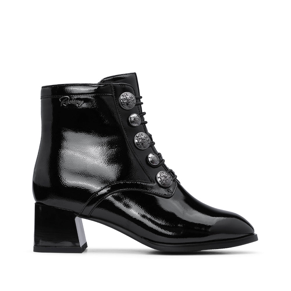 Botim Salto Médio Mulher Verniz Preto