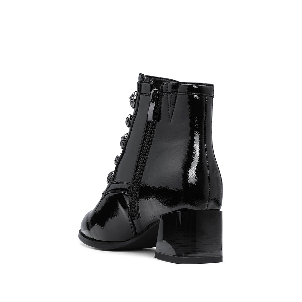 Botim Salto Médio Mulher Verniz Preto