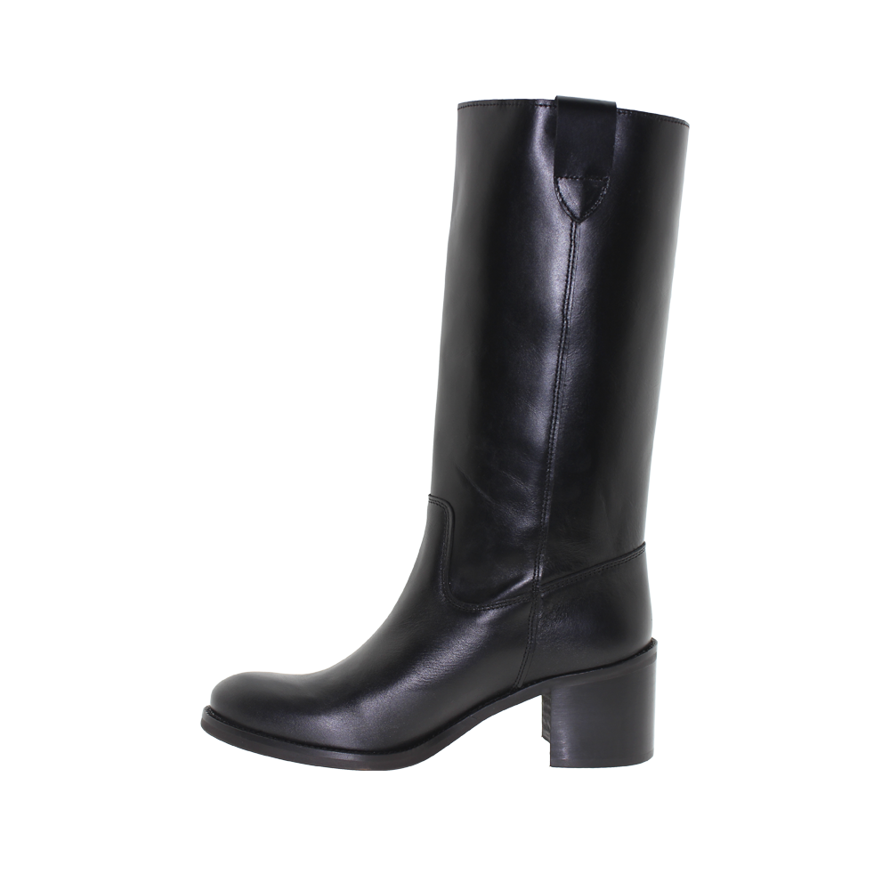 Bota Salto Médio Mulher Pele Preto