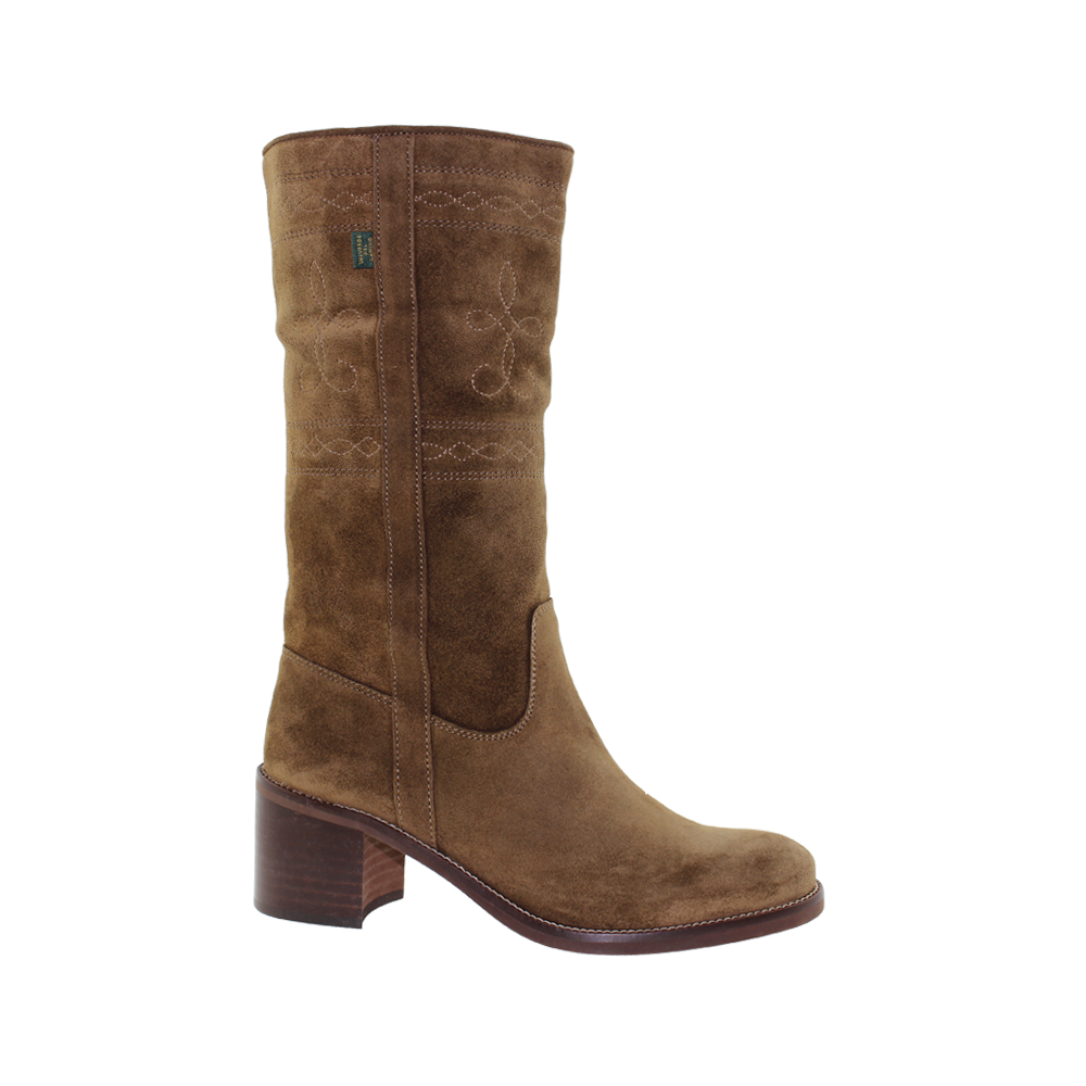 Bota Salto Médio Mulher Camurça Camel