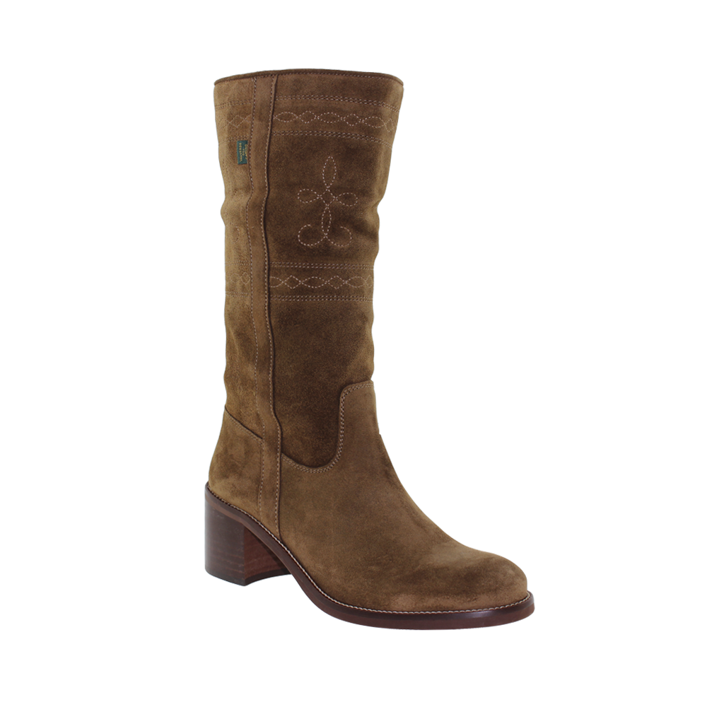 Bota Salto Médio Mulher Camurça Camel