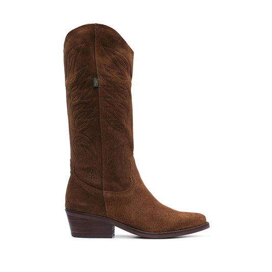 Bota Salto Médio Mulher Camurça Camel