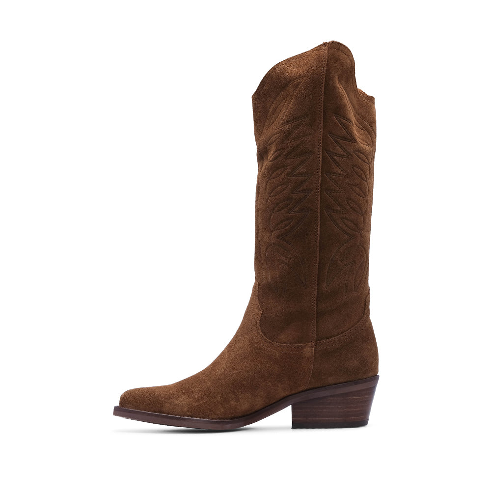 Bota Salto Médio Mulher Camurça Camel