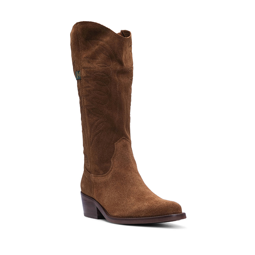 Bota Salto Médio Mulher Camurça Camel