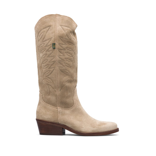 Bota Salto Médio Mulher Camurça Taupe