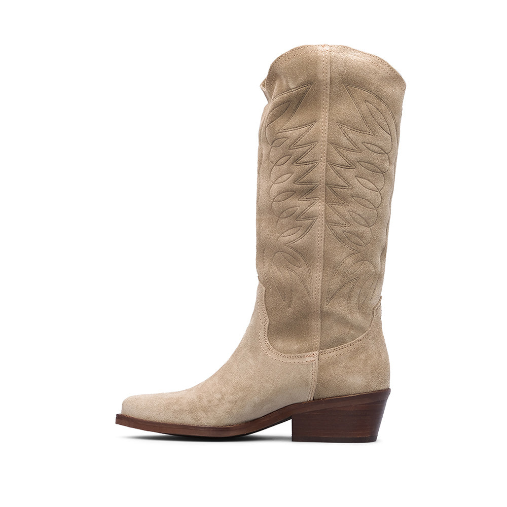 Bota Salto Médio Mulher Camurça Taupe