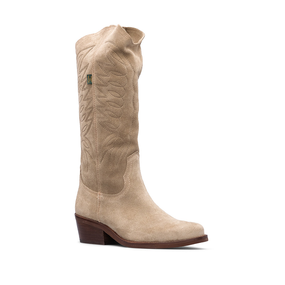Bota Salto Médio Mulher Camurça Taupe
