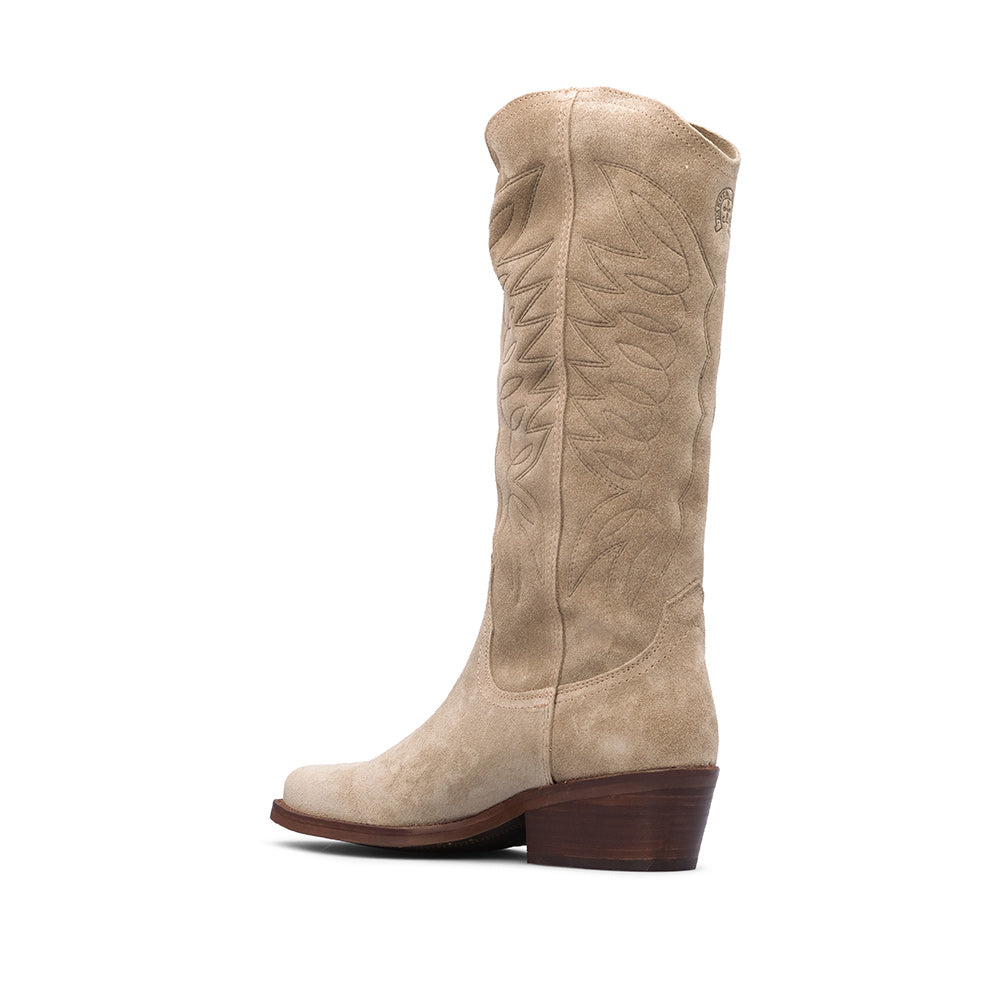 Bota Salto Médio Mulher Camurça Taupe