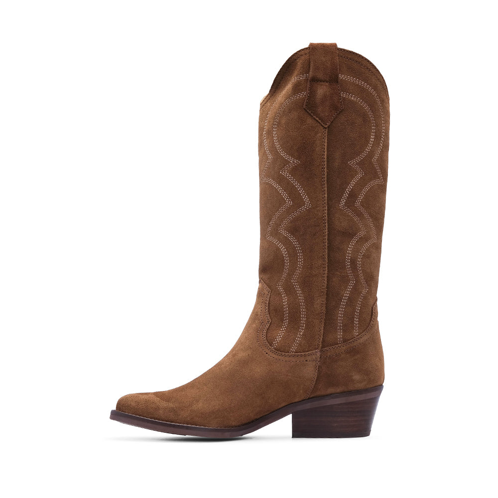 Bota Salto Médio Mulher Camurça Camel