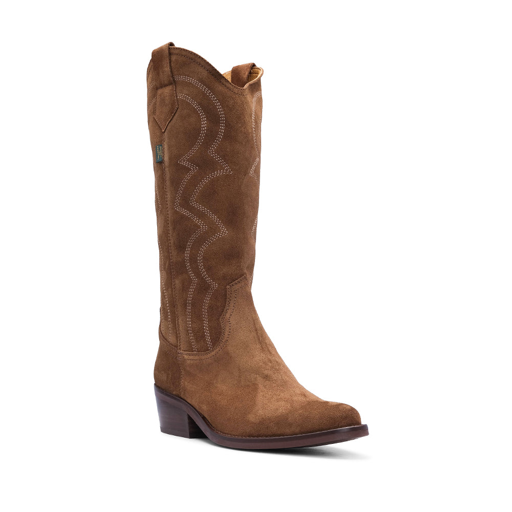 Bota Salto Médio Mulher Camurça Camel