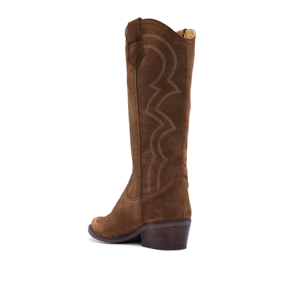 Bota Salto Médio Mulher Camurça Camel
