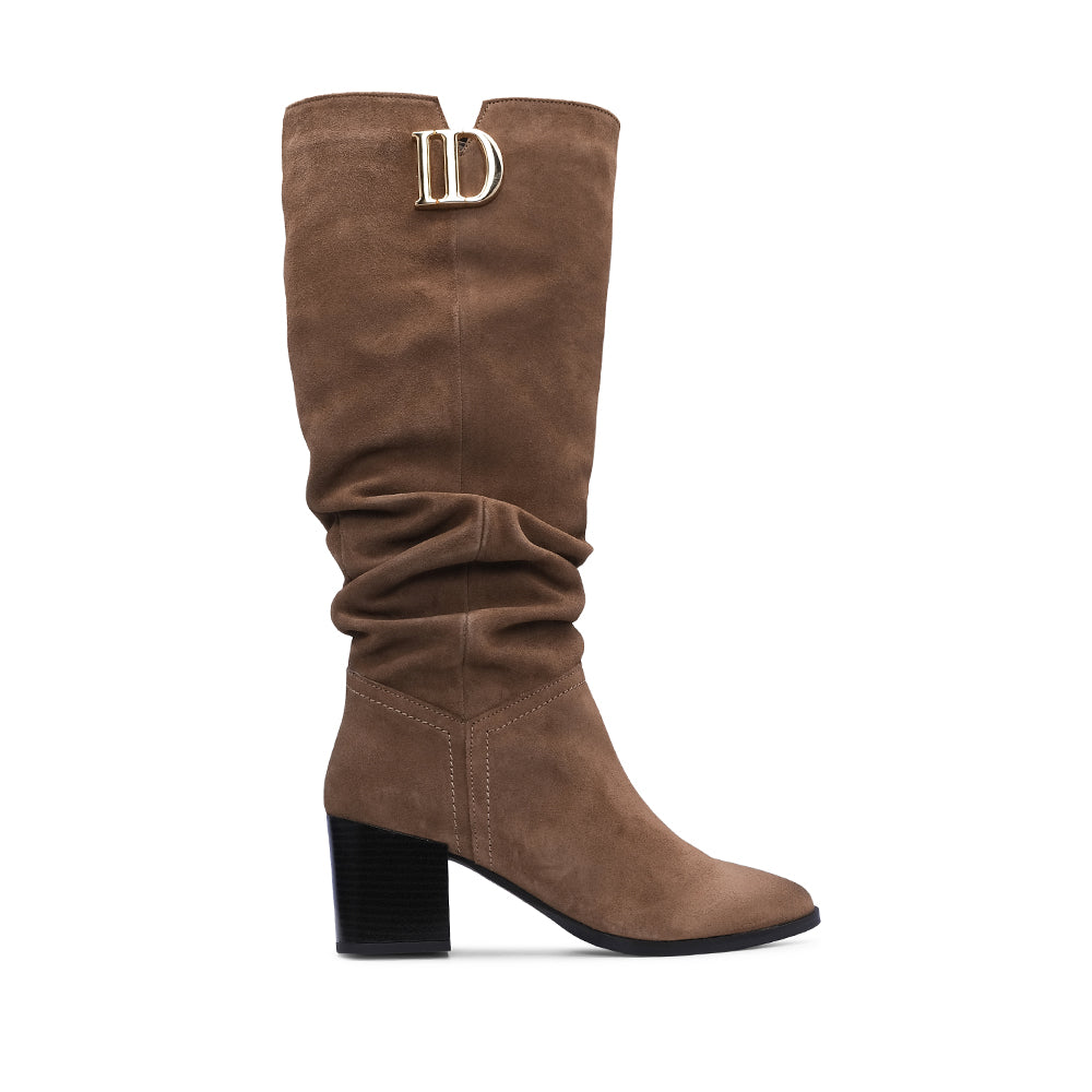 Bota Salto Médio Mulher Camurça Camel