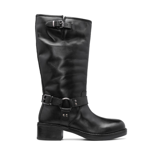 Bota Biker Mulher Pele Preto