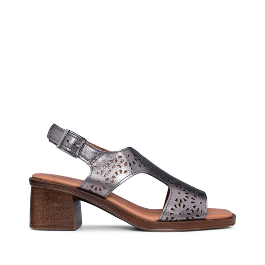 Sandália Salto Médio Mulher Pele Chumbo