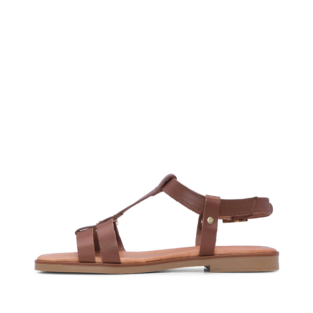 Sandália Salto Raso Mulher Pele Camel