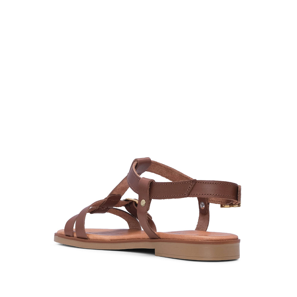 Sandália Salto Raso Mulher Pele Camel