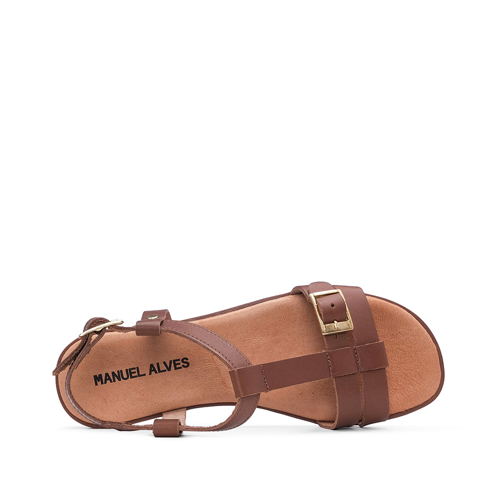 Sandália Salto Raso Mulher Pele Camel