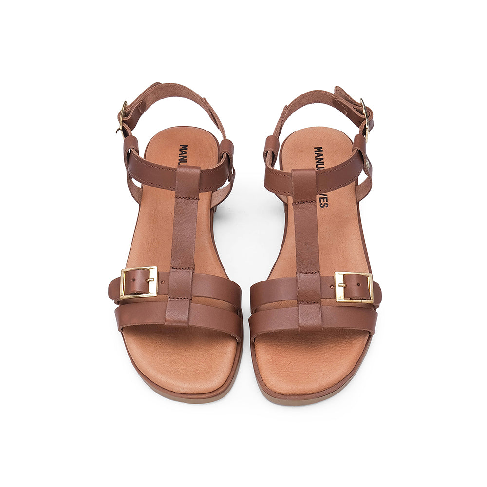 Sandália Salto Raso Mulher Pele Camel