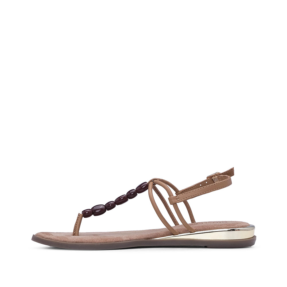 Sandália Salto Raso Mulher Camel